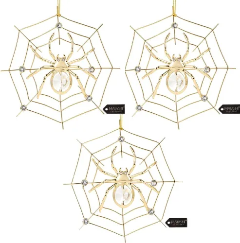Vista 9 de Paquete de 2 adornos colgantes de araña de la suerte chapados en oro de 24 quilates para árbol de Navidad, araña, tradiciones milagrosas, decoración
