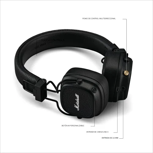 Vista 6 de Marshall Major V - Auriculares inalámbricos con Bluetooth para llevar en la oreja - Negro