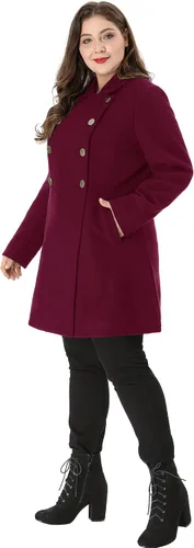 Vista 4 de Agnes Orinda Abrigo de talla grande para mujer, con cuello Peter Pan, doble botonadura para otoño e invierno Peacoat