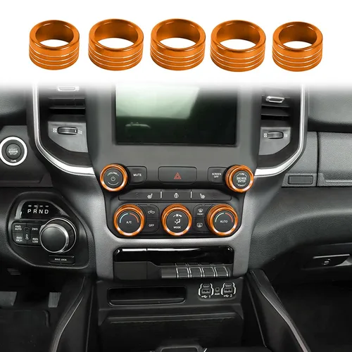 Vista 17 de Voodonala para Dodge RAM Cubierta de perilla del interruptor de aire acondicionado y radio de aluminio para la consola central para Dodge RAM Negro