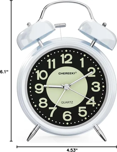Vista 9 de CHEREEKI - Reloj despertador potente para personas que duermen profundamente, reloj analógico silencioso sin marcas con luz de fondo, esfera