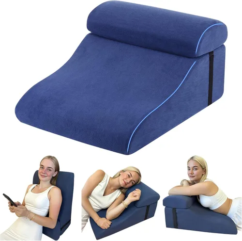 Vista 9 de Almohada de lectura para cama para adultos, almohada de cuña de espuma viscoelástica cabecero con soporte lumbar ajustable, cojín de respaldo