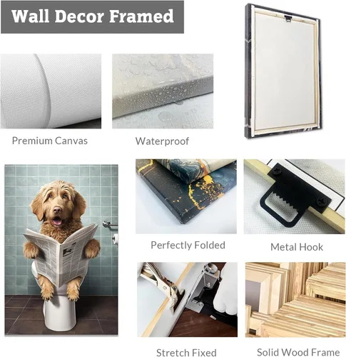 Vista 6 de CCWACPP Divertido arte de pared de animales para baño, arte de pared sentado en el inodoro, lectura de periódicos, impresiones en lienzo