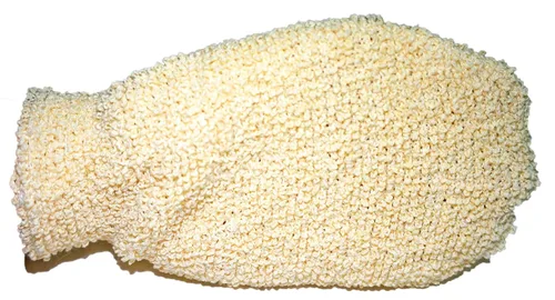 Vista 3 de Paquete de 2 guantes exfoliantes de fibra vegetal natural para ducha, guantes de baño de tela de rizo suave, guantes exfoliantes para el cuerpo
