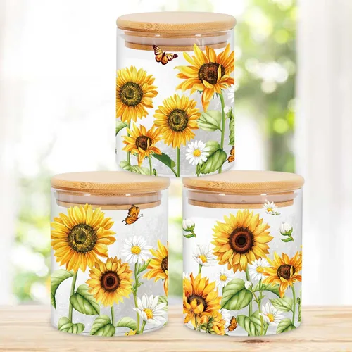 Vista 10 de JarThenaAMCS 3 Frascos de Almacenamiento de Vidrio Floral de Primavera con Tapa Hermética Tulipán Flor Gnomo Camión Mariposa Juegos de Recipientes