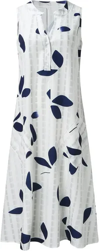 Vista 3 de Vestidos de verano para mujer 2023, casual, a rayas, botones, cuello en V, sin mangas, vestido de vacaciones, floral, vestido de playa, vestido por