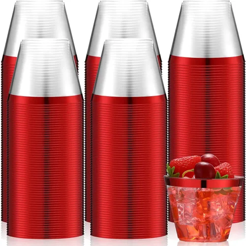 Vista 8 de Lounsweer 100 piezas de vasos de plástico con borde de 9 onzas, vasos de cóctel transparentes para boda, vasos de vino desechables resistentes