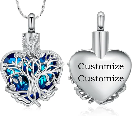 Vista 28 de Imrsanl Collar de urna de árbol de la vida con forma de corazón, joyería de cremación para hombres y mujeres, recuerdo, joyería conmemorativa