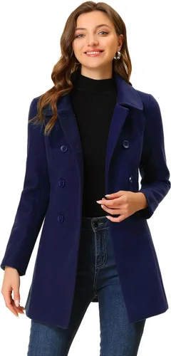 Vista 25 de Allegra K Abrigo Largo De Invierno Con Cuello Peter Pan Y Doble Botonadura Para Mujer Beige