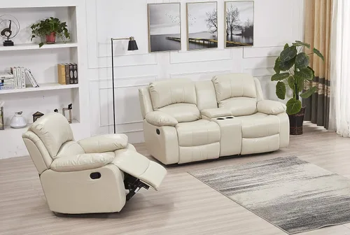 Vista 16 de Betsy Furniture Sofá reclinable de piel sintética con consola 8018, varios colores (beige, sofá biplaza)