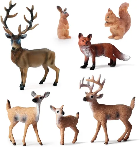 Vista 7 de SIENON 18 piezas de figuras de animales del bosque, miniaturas de animales del bosque para bebés con búho, erizo, zorro, ardilla, oso, mono, ciervo