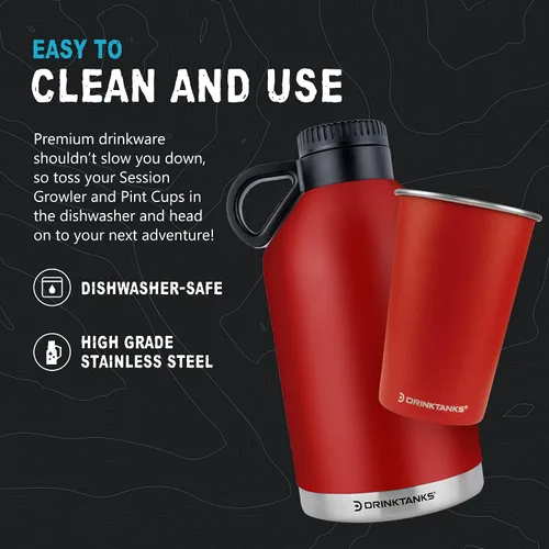 Vista 4 de DrinkTanks® - Growlers de acero inoxidable de 64 onzas para cerveza y tazas de acero inoxidable de 16 onzas, cultivador de cerveza aislado con 2