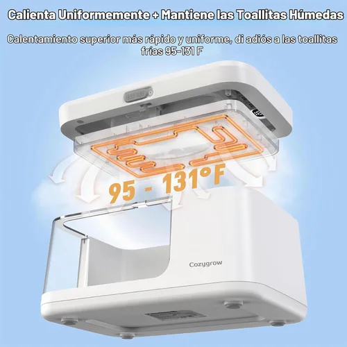 Vista 2 de Calentador de toallitas para bebés con luz LED y ventana de visión transparente, ajustable de 95 ℉ a 131 ℉, cable de enchufe de 4.9 ft