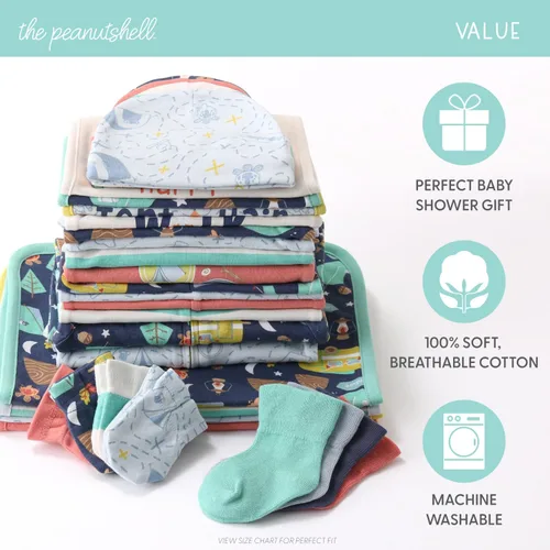Vista 4 de The Peanutshell Juego de canastilla de bebé para niños, artículos esenciales para bebés recién nacidos, regalos para bebés recién nacidos de 0 a 3