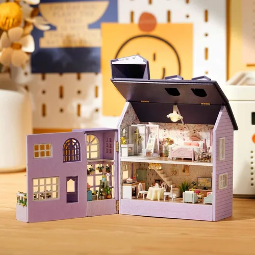 Vista 3 de Spilay Casa de muñecas Kit de muebles de madera en miniatura, mini casa de muñecas hecha a mano con LED, escala 1:24, juguetes creativos para Casa
