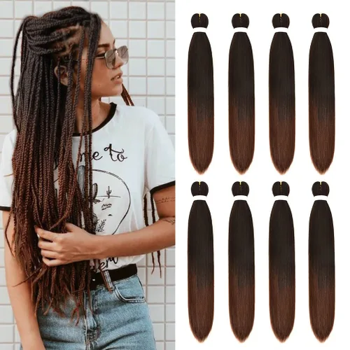 Vista 52 de 8 paquetes de extensiones preestiradas - 16 pulgadas de cabello trenzado premium, 55G/paquete, sin picazón, fijación en agua caliente, textura Perm