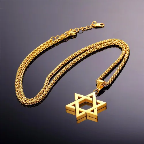 Vista 8 de TTVOVO Joyería judía Magen Estrella de David Colgante Collar Mujeres Hombres Cadena Negro PistolaChapado en Oro 18KAcero Inoxidable Israel Collar