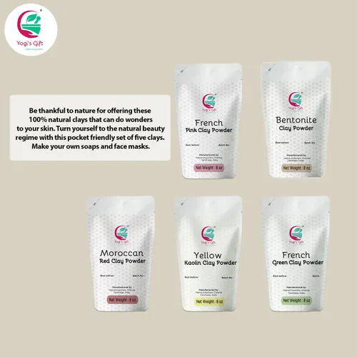 Vista 4 de YOGI'S GIFT – Celebrating health Paquete múltiple Paquete de 5 arcillas + polvo de cúrcuma silvestre para paquete facial