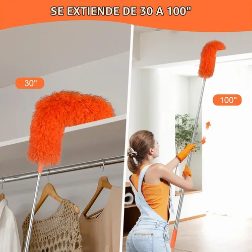 Vista 4 de Plumero extensible de microfibra con poste de extensión telescópico de 30 a 100 pulgadas, cabezal flexible y plumeros de mango largo para limpiar