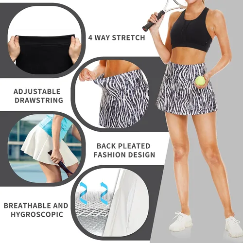 Vista 9 de Sarfort Tennis Skirt Women Golf Skort High Waisted Athletic Workout Sports Skirts Shorts Back Pleated Running Pockets