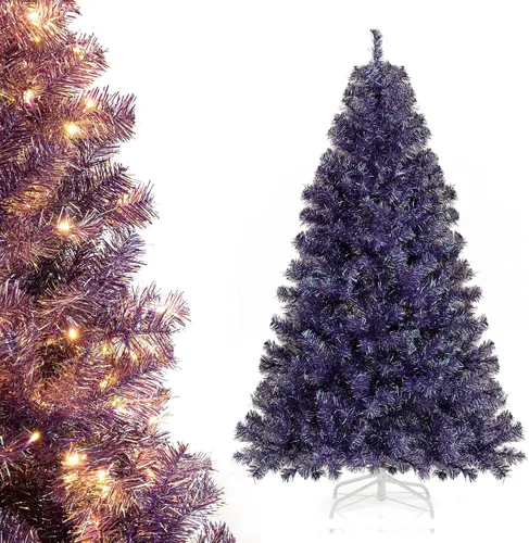 Vista 24 de COSTWAY Árbol de Navidad flocado de nieve de 6 pies, pino artificial con bisagras Blanco