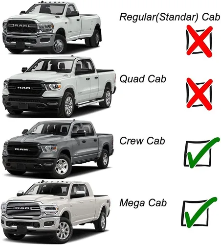 Vista 3 de Deflector de ventilación lateral cromado para Dodge Ram1500 2009-2018 y Ram 2500 y 3500 Ram 2500 y 3500 con Crew y Mega Cab; 19 Ram1500 Classic Crew