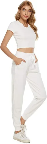 Vista 4 de AvaCostume Pantalones deportivos de algodón elástico para mujer con bolsillos