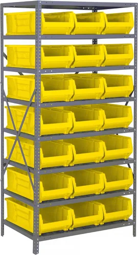Vista 413 de Quantum QSBU-245BK Heavy Duty Shelving Unit with (7) Shelves and (24) QUS245 Black Bins for Garage Warehouse Storage Distribution 400 lb Load