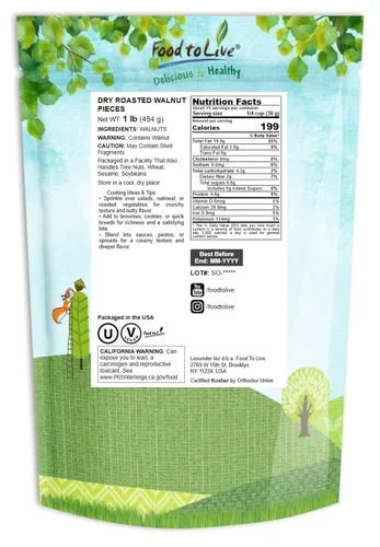 Vista 2 de Nueces tostadas secas, 1 libra - Piezas de nueces sin sal. Bocadillo delicioso y nutritivo. Apto para dieta cetogénica y paleo. Ideal