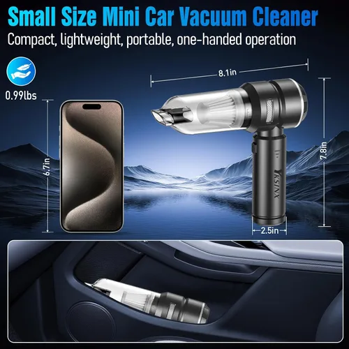 Vista 5 de Aspiradora de coche de alta potencia, aspiradora de mano inalámbrica de 18000 PA con motor sin escobillas, mini aspiradora portátil 4 en 1 y plumero