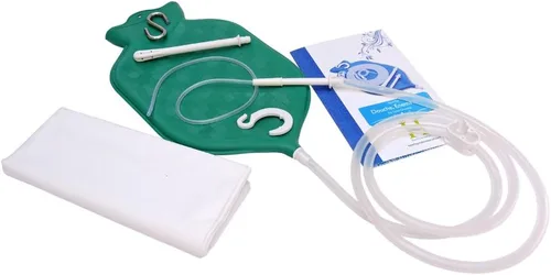 Vista 5 de Kit de bolsa de enema para limpieza de colon con manguera de silicona curada de platino (2 cuartos de galón, parte superior abierta) - Verde