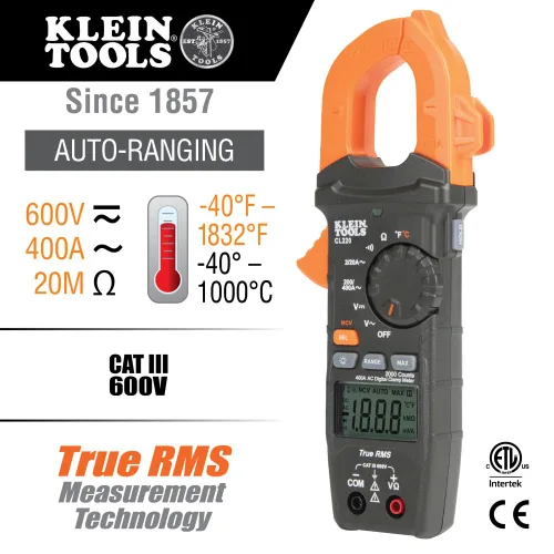 Vista 3 de Klein Tools Abrazadera digital 400A AC Auto-Ranging TRMS con buscador de disyuntores y probador de salida GFCI integrado