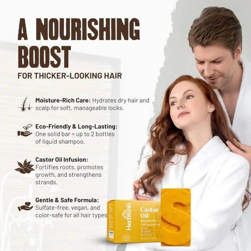 Vista 3 de Herbishh Barra de champú para el crecimiento del cabello, fortalecimiento y nutrición, sólido para adelgazar el cabello, infundido con biotina, sin