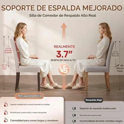Vista 8 de Juego de 2 sillas de comedor tapizadas modernas y elegantes para cocina Beige