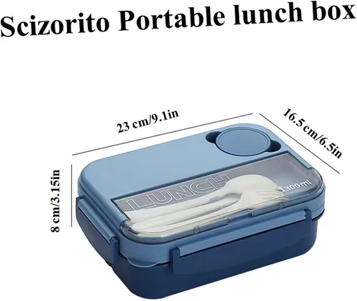 Vista 3 de Bento Box - Lonchera para adultos, recipientes de 44 onzas con 4 compartimentos, contenedor de alimentos con utensilios, tarro de salsa, apto