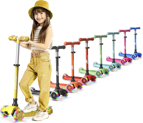 Vista 12 de Lifemaster Mini 3-Wheel Kids Scooter with Multi-Color Wheel Lights – 4-Height Adjustable Handlebar, Wide Anti-Slip Deck, Child Safety Certified