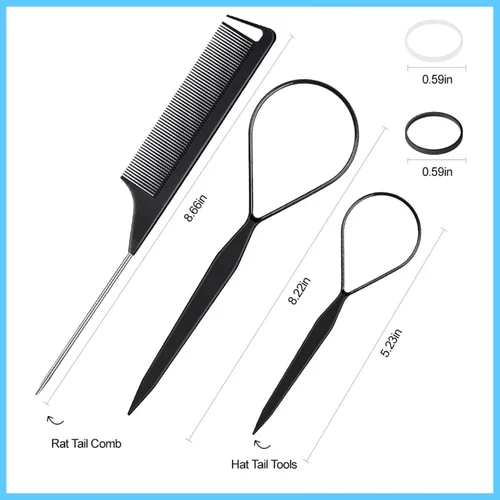 Vista 2 de Topsy Tail - Juego de herramientas para el cabello de IKOCO - 400 bandas para el cabello, 2 herramientas de peinado de bucle, peine de cola de rata