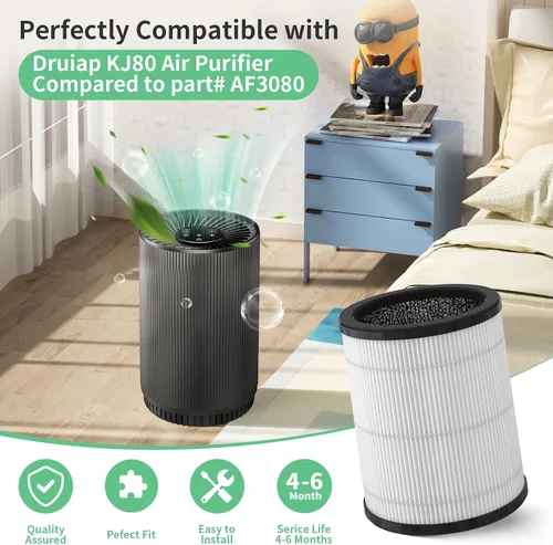 Vista 2 de Filtro de repuesto KJ80 compatible con el purificador de aire Druiap KJ80, en comparación con la pieza # AF3080, filtros 3 en 1 (paquete de 2)