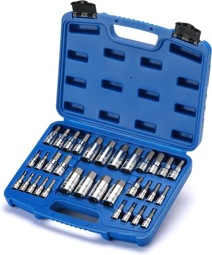 Vista 6 de EMENTOL Juego de llaves hexagonales de 33 piezas, 1/4", 3/8" y 1/2", broca Allen SAE y métrica, CR-V, acero S2, juego de llaves hexagonales maestras