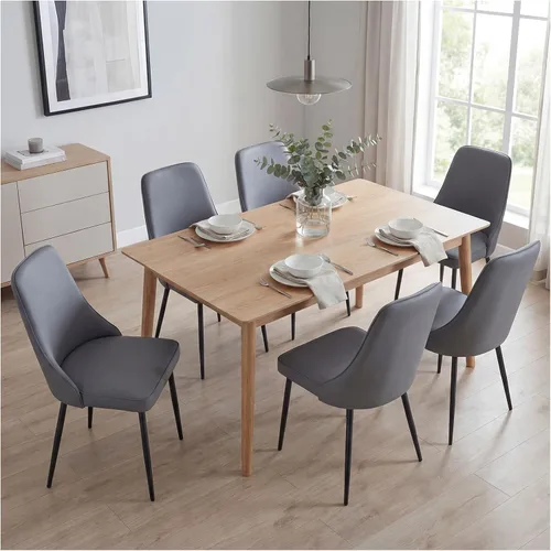 Vista 10 de Sillas de comedor de piel sintética, modernas y tapizadas, sillas de cocina, sillas auxiliares de cena con respaldo curvado y patas de metal