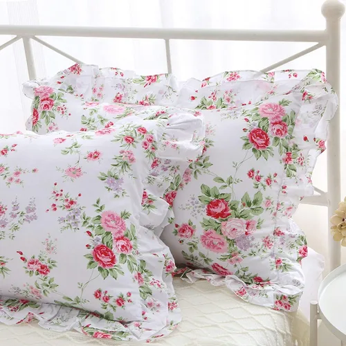 Vista 22 de Paquete de 2 fundas de cojines decorativos con volantes rosas de 18x18 pulgadas, 100% algodón estilo campestre francés rústico vintage, fundas