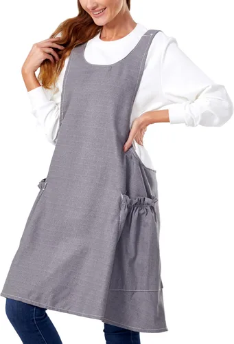 Vista 30 de Delantales ajustables con espalda cruzada para mujer con bolsillos de algodón y lino para cocinar y hornear
