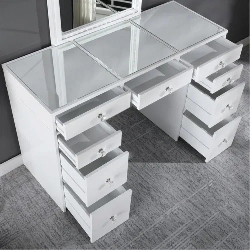 Vista 10 de Furniture of America Galveston - Juego de tocador de madera maciza de 3 piezas, color blanco
