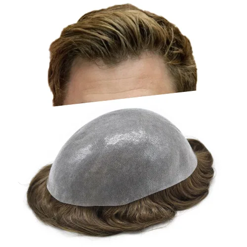 Vista 43 de Toupee para hombres Sistema de reemplazo de cabello humano PU piel fina V-looped Hair Piece Nature Hair System para hombre Toupee 6X8#1B Off Black