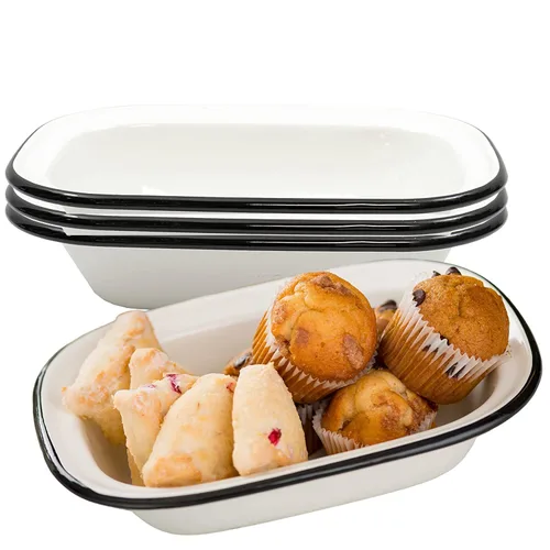 Vista 5 de TableCraft 80013 Colección Enamelware - Sartén para servir, blanco con borde negro, porcelana sobre acero, del horno a la mesa, camping, casa