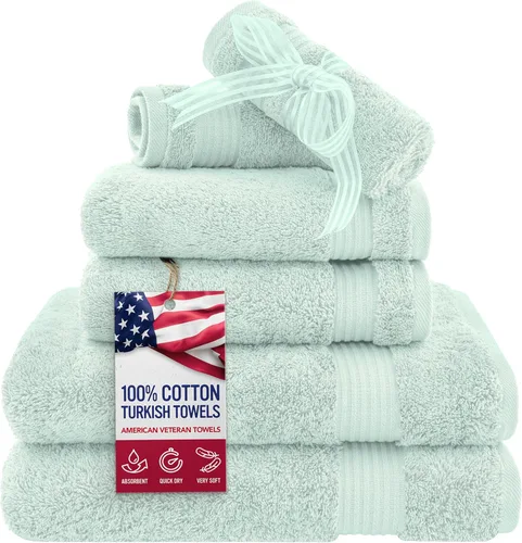 Vista 92 de Juego de toallas American Veteran Towel, de lujo, 6 piezas de algodón 100 % turco para máxima suavidad y absorción, para hotel y spa