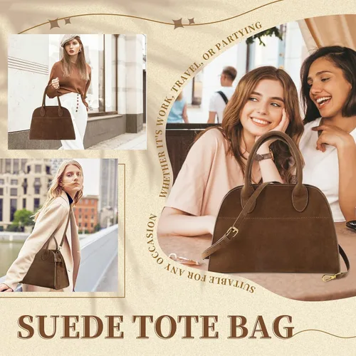 Vista 5 de Suede Tote Bag for Women,Women's Suede Purse Vintage Top Handle Bag,Fashion Shoulder Satchel Bag for Office Travel