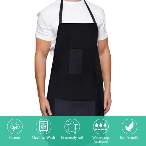 Vista 2 de Apron Waterdrop Resistant with Pockets Cooking Kitchen Aprons for Women Men Chef, Black