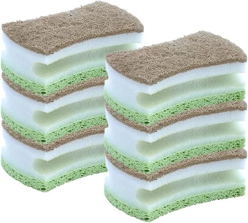 Vista 15 de Esponja exfoliante antiarañazos con un agarre cómodo, esponja de cocina resistente de doble cara, esponja de celulosa, sin arañazos, con juego