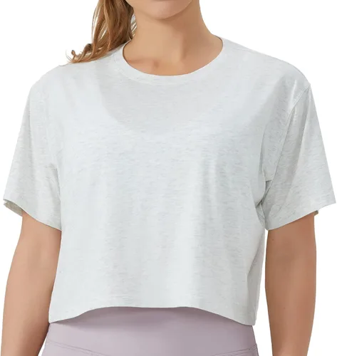 Vista 16 de THE GYM PEOPLE - Camiseta de entrenamiento para mujer, manga corta, básica, recortada, deportiva, de yoga, para correr, estilo boxy Verde militar